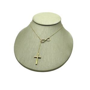 18K Yellow Gold Infinity & Cross Lariat Style Necklace (13221)